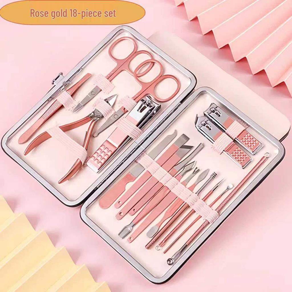 18-Piece Rose Gold Stainless Steel Manicure Set: Nail Clippers, Scissors, File & Cutter
