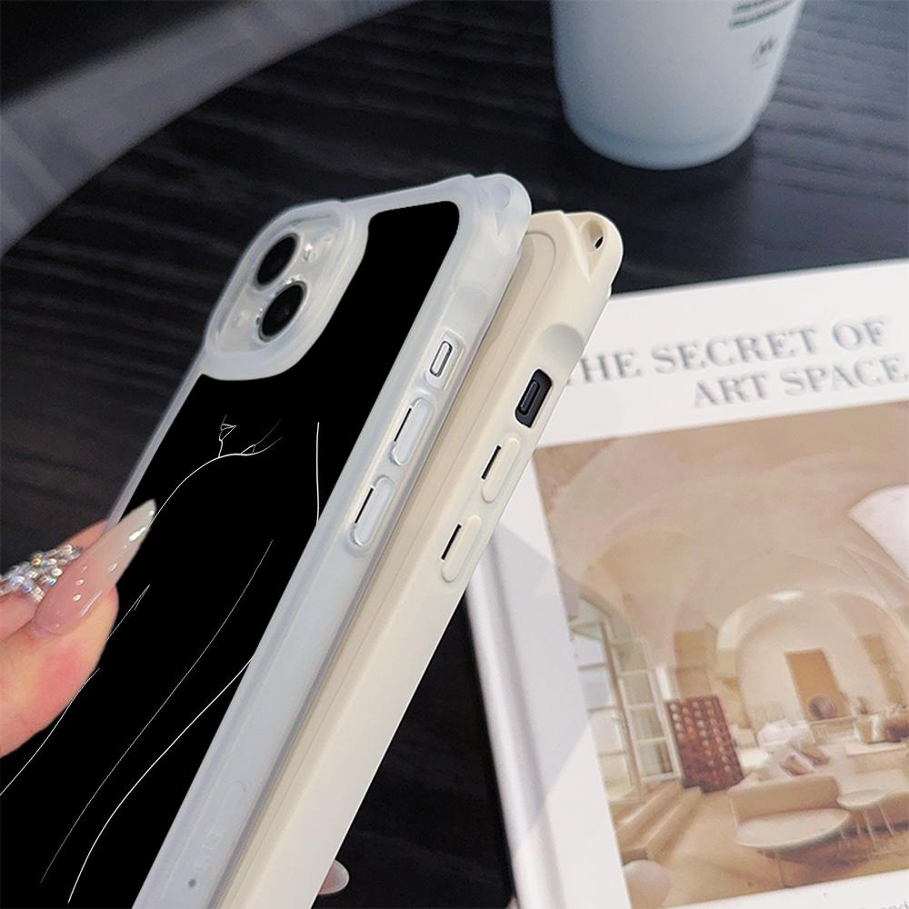 Ae79 Femme Framed Black Art Soft Phone Cases for iPhone 16 15 14 13 12 11 Pro Max 7 8 Plus XR XS with Wrist Strap Lanyard Corner Protection Back Cover