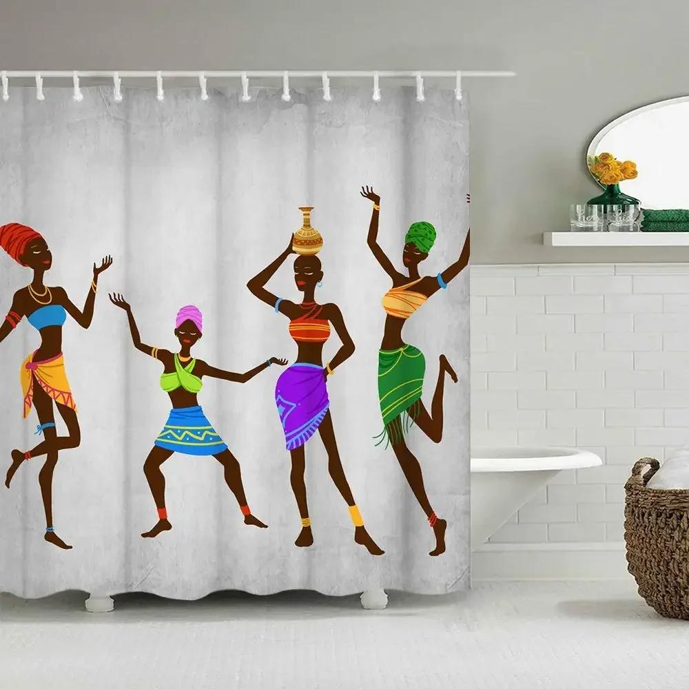 African Egyptian Women Shower Curtain with 12 Hooks African Girl Shower Curtain Waterproof Durable Afro Lady Shower Curtains Set