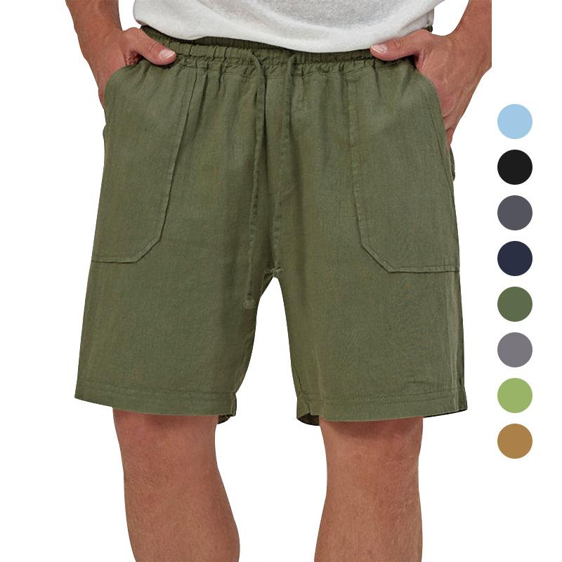 Pantaloncini da uomo Estate Nuovi Monocolore Cotone Canapa Casual Larghi Sportivi a Tre Punti