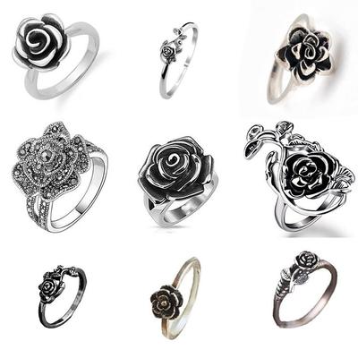 Personalisierter Retro Black Rose Serie Ring Ring Ring Damen Schmuck