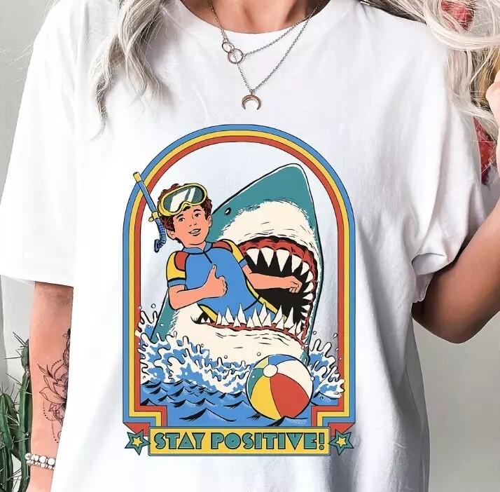 Halloween Stay Positive Shirt, Sarcastic Shark Gifts, S-5XL S