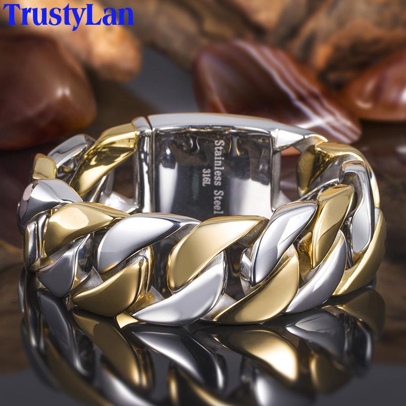 

Massive 24MM Wide Curb Link Chain Men s Bracelets & Bangles in 316L Stainless Steel Strap Hand Bands for Man Mannen Armband 21.5cm