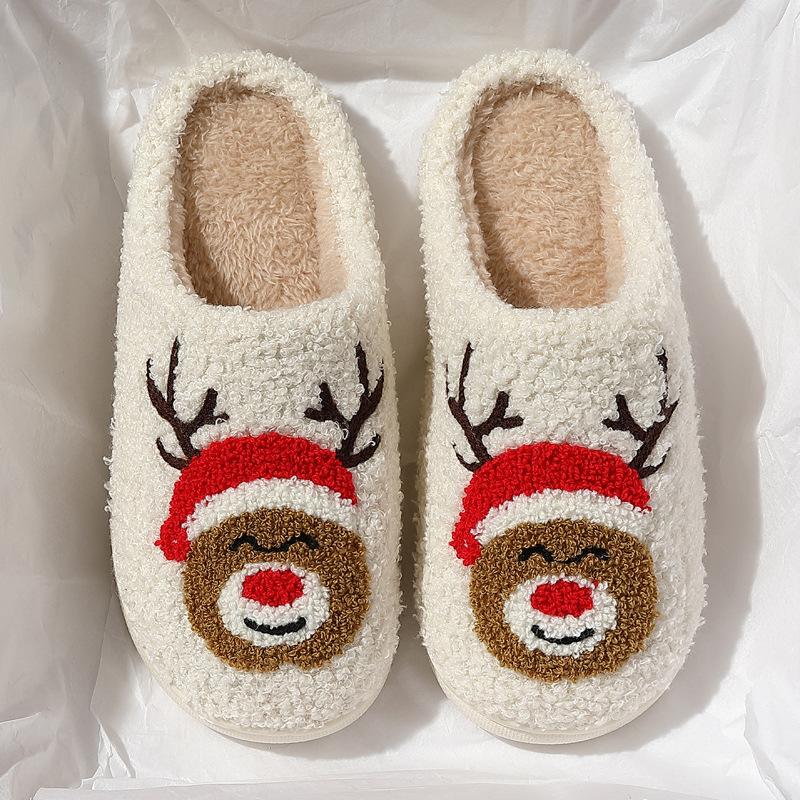 Embroidered Cartoon Cotton Slippers Winter Cute Plush Warm Floor Mop Indoor Home Household Wool Slippers Winter