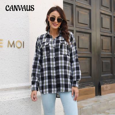 Camisa de verano para mujer, blusa holgada de manga larga a cuadros, Tops de manga larga