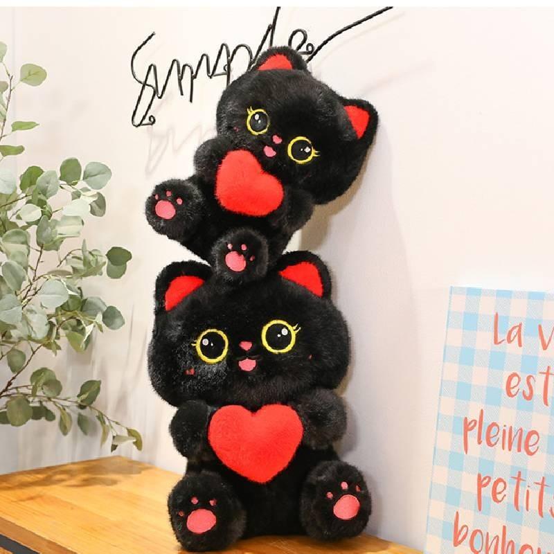 Cute Heart-hugging Black Cat Plush Toy Cartoon Cat Pillow Doll For Children Sleeping Rest Cushion