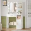 Hzuaneri Dressing Table with Mirror and 10 LED Lights, Vanity Unit with 3 Shelves & 4 Open Compartments, with Large Drawer