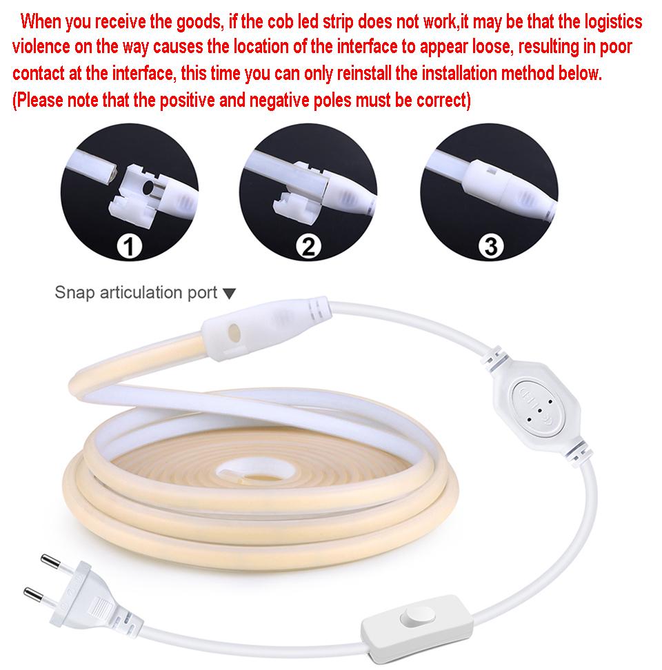 110V 220V Super Bright COB LED Strip with Switch FOB Tape Ribbon EU US Plug 35M 30M 20M 15M 10M 5M Neon Lights For Kitchen Room