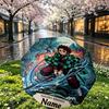 Custom Name Personalized Demon Slayer Print Umbrella, Auto Open Close, 8‑Rib Sturdy Frame, Commute Camping Hiking Use, Birthday Gift