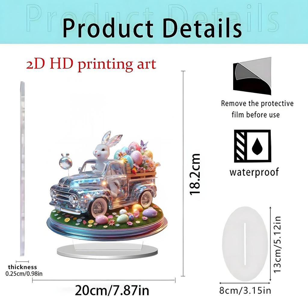 Colorful Rabbit 2D Acrylic Ornament for Easter and Valentine's Day Decor