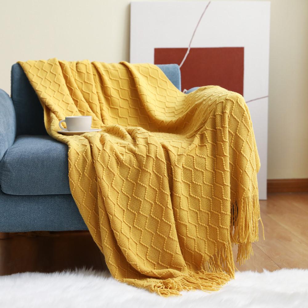 INS Rhombus Thickened Fleece Throw Blanket Knitted Small Sofa Cover Blanket Air Conditioning Bed Nap Blanket Super Soft Hitching Blanket