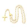 18K Gold Cross Prayer Beads Necklace for Women - Stainless Steel, 8mm, Trendy European-American Style