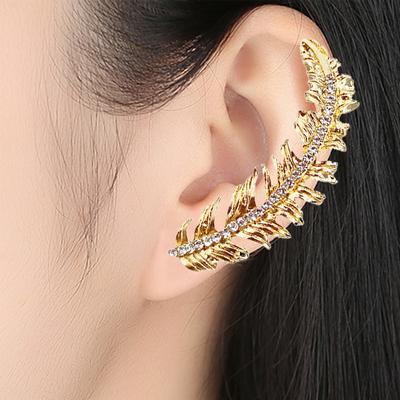 Feather Ear Stud Women Jewelry Elegant Women/Lady Crystal Rhinestone For Women Party Earrings Ear Clip