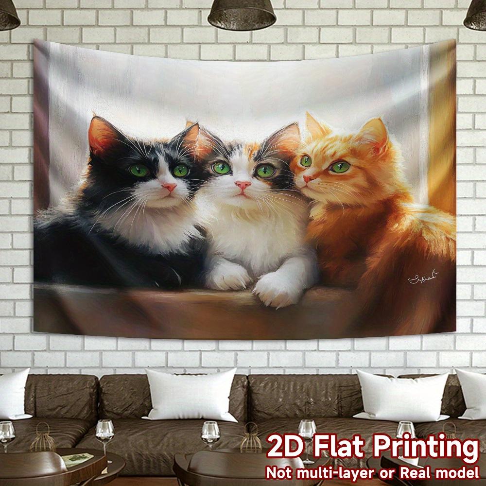 Niedliche Drei-Katzen-Wandteppich Aquarell-Kätzchen Porträt Wandbehang Ästhetische Raumdekoration geeignet Büros Bars Party Extra groß