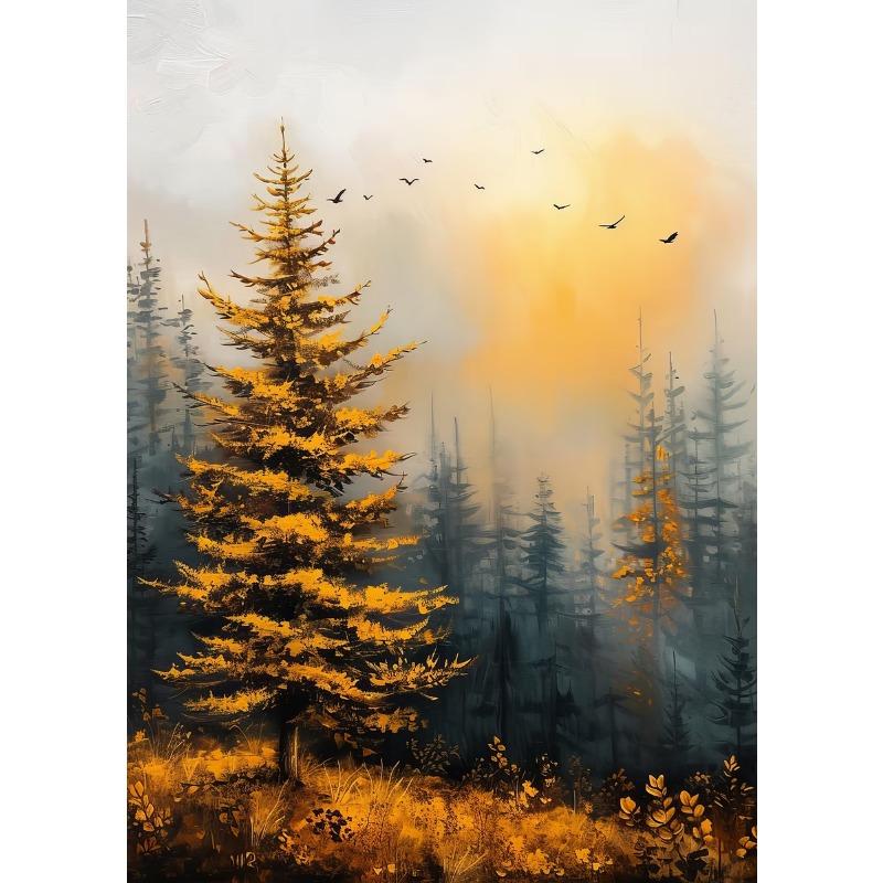 Retro Warm Forest Valley Sunset Natural Wilderness Landscape Art Poster Canvas Prints Mural Living Room Bedroom Home Decoration