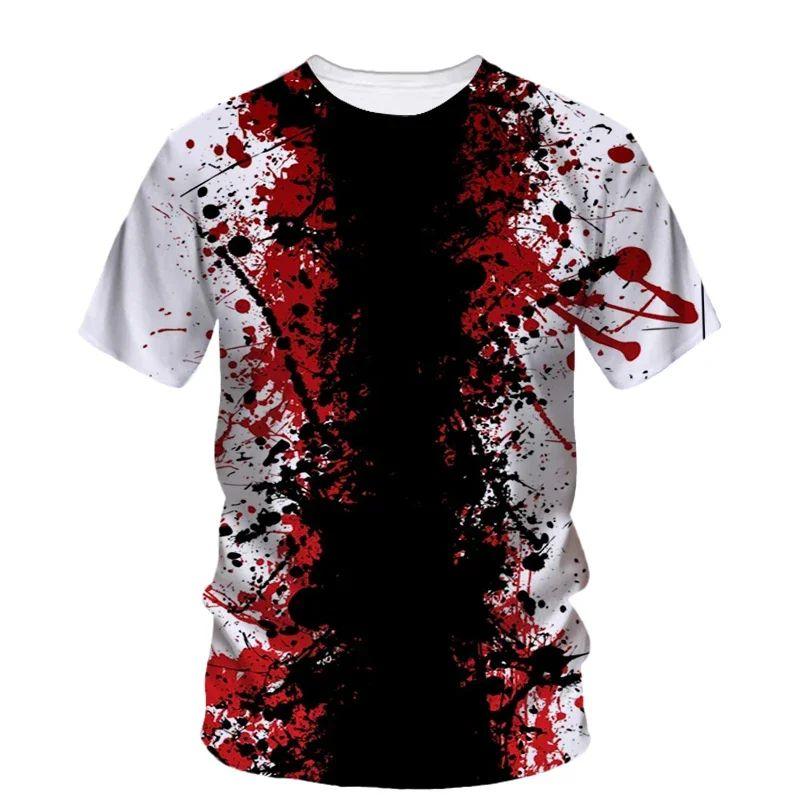 Sommer Halloween Skrekk Blod Kreativ Casual 3D-trykt Personlighet O-hals Kortermet T-skjorte