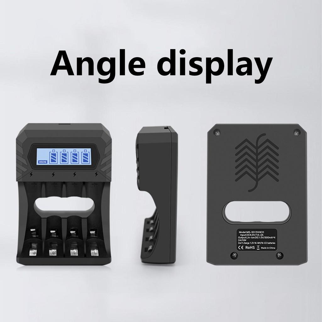 Intelligent 4-Slot Charger for 1.5V AA 3A Batteries LCD Screen & Convenient USB Type C Port Charaging Station