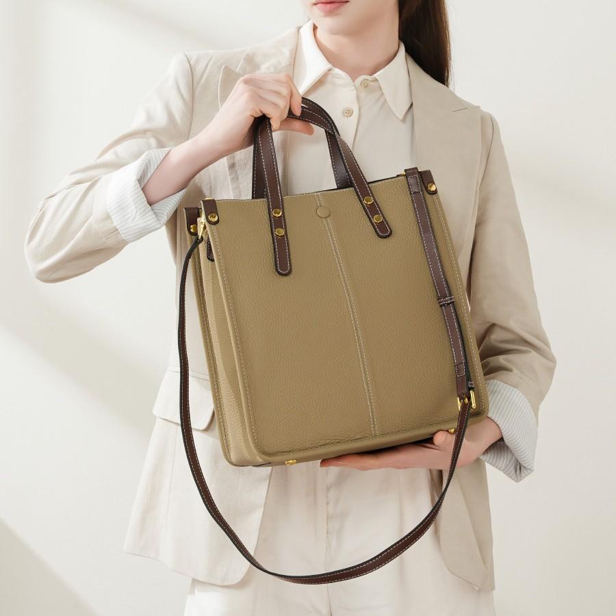 Fashion Leather Vertical Tote Bag Handbag First Layer Cowhide Commuter Shoulder Bag Briefcase Women'S Soft Leather Messenger Bag