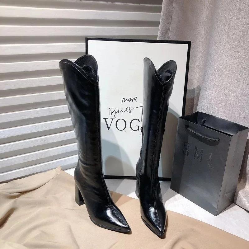 

Fashion 2025 new white long boots women s high-heeled knight boots pointed long leg western boots V-neck 8cm high leg boots 34
