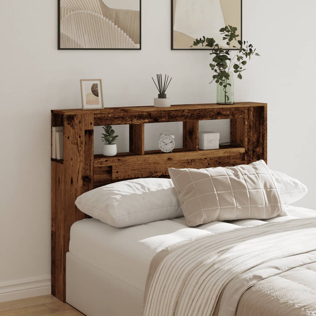 LED Headboard with Rustic Wood Look 140 x 18.5 x 103.5 cm Engineered Wood