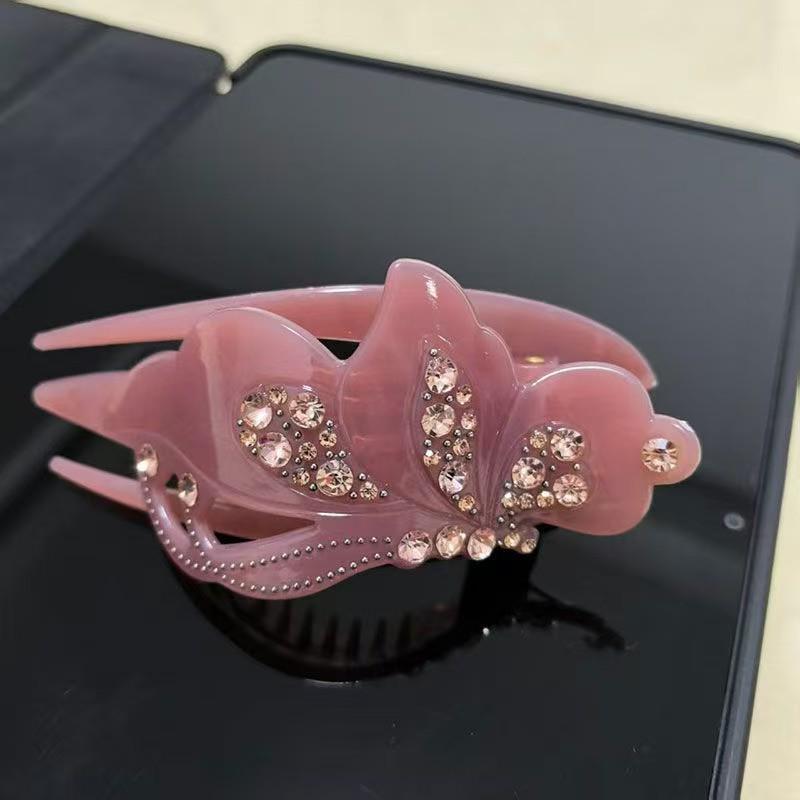 

Корейський великий затискач для пучка з стразами - Стильна шпилька-качка та риб яча паща рожевий