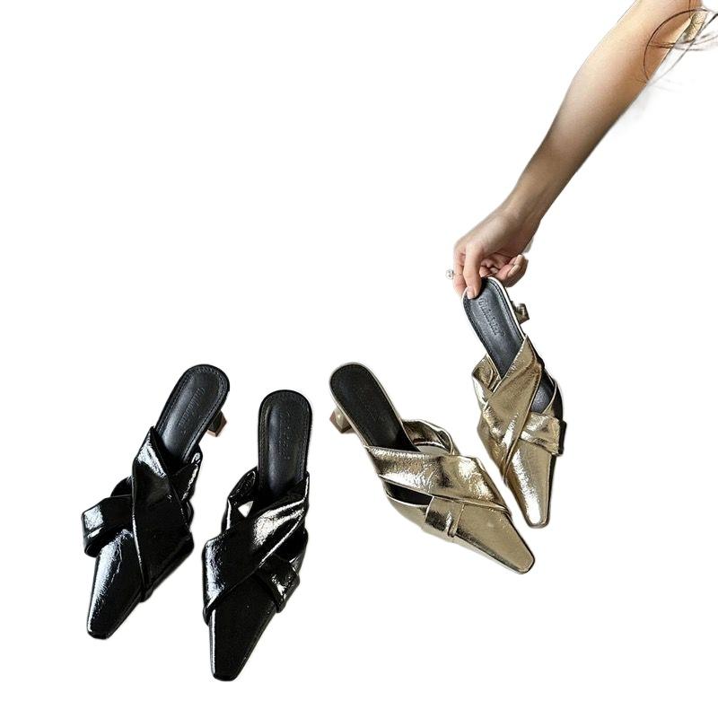 Fashion New Style Punk Goth Metal Buckle High Heels Women's Sandals Summer Pointed Toe Silver Party Shoes Fashionable Womens Pumps Shoes