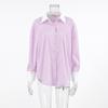 Casual Vintage Striped Long Sleeve ShirtsWomen Loose Lapel Single Breasted Oversize Blouse Fashion Versatile Daily Tops