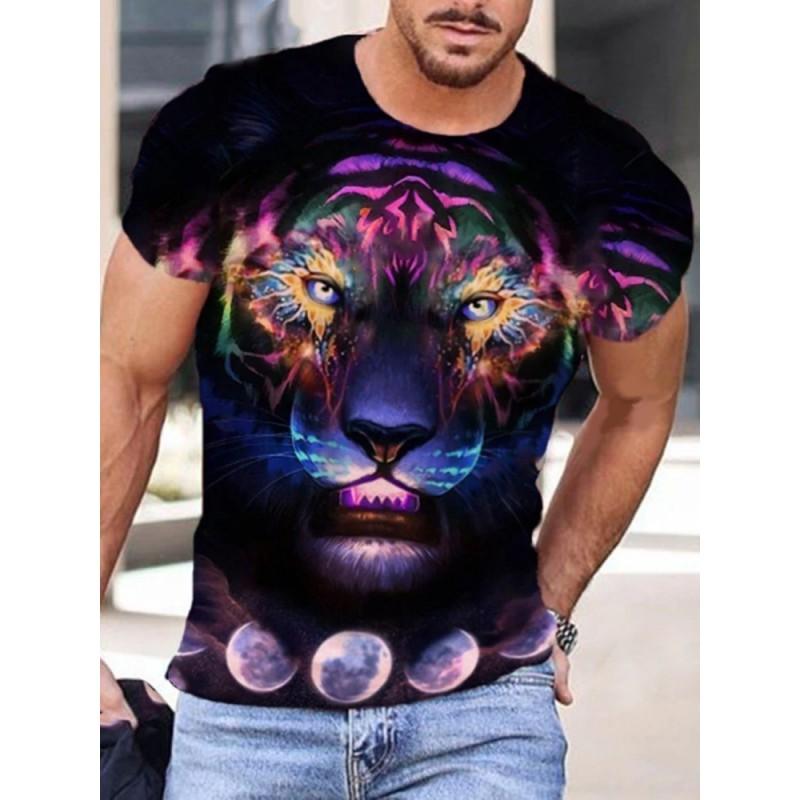 Mens Short Sleeve Crew Neck T-Shirt With Cartoon Digital Print Loose Fit Casual Wear