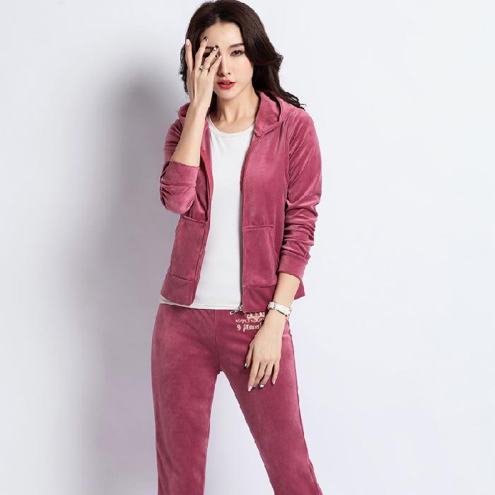 Women's Gold Velvet Embroidered Sports Suit - 2022 Spring/Autumn New Style Casual Two-Piece for Running