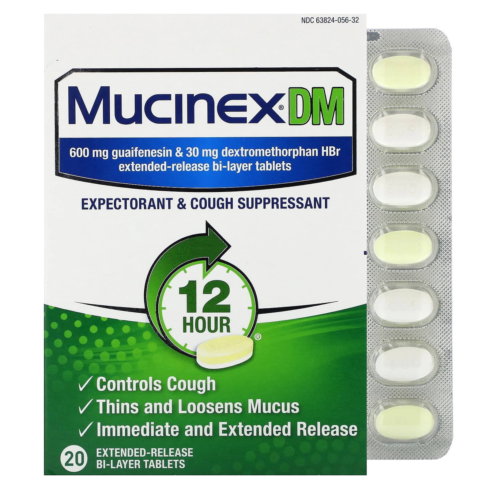 

Mucinex, Mucinex DM, 20 двошарових таблеток пролонгованої дії
