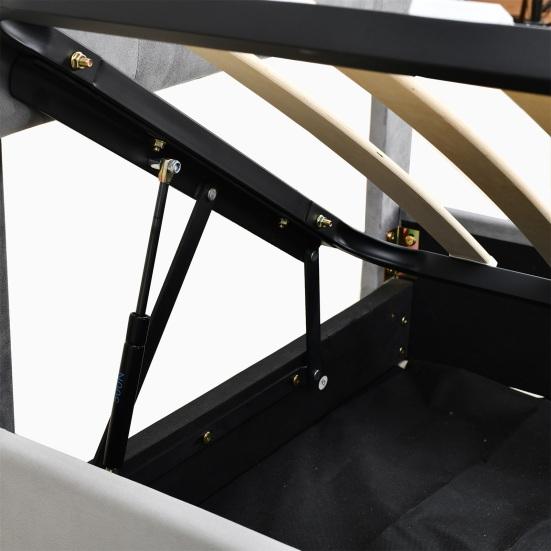 Polsterbett 180x200cm, Hydraulisches Stauraumbett, Hohes Boxspringbett, Multifunktionales Doppelbett, Hautfreundlicher Samtstoff, Grau