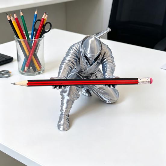 Portalápices Ninja Decoración de Escritorio Portalápices Ninja Arrodillado Soporte para Bolígrafos Impreso en 3D Genial Regalo para Adolescentes Niños Adultos Accesorio de Escritorio de Oficina