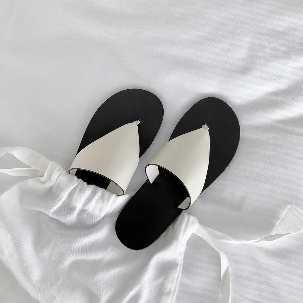 Spot Second Hair! Fashion Versatile New Fashion Cowhide Simple Triangular Toe Flat Bottom Slippers Women's Cool Slippers Summer