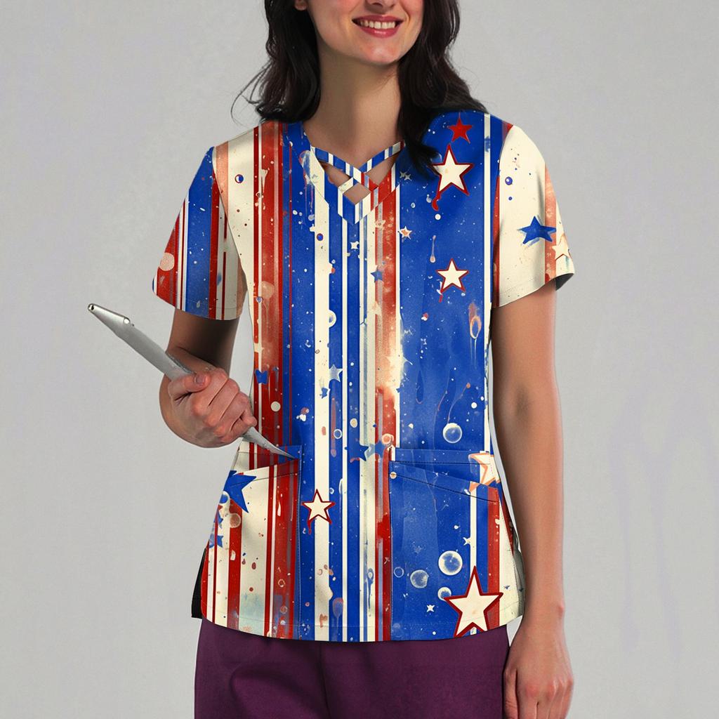 Women's Loose Independence Day Printed Top Short Sleeve T-shirt Pullover