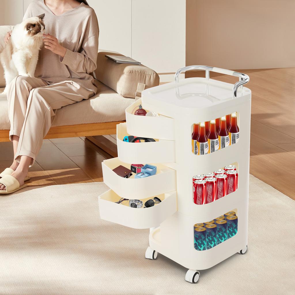 Storage Cart, 3Tier Storage Cart, Storage Rack with Wheels Rounded Corners Stainless Steel ABS for Homes, Barber Shops, Office