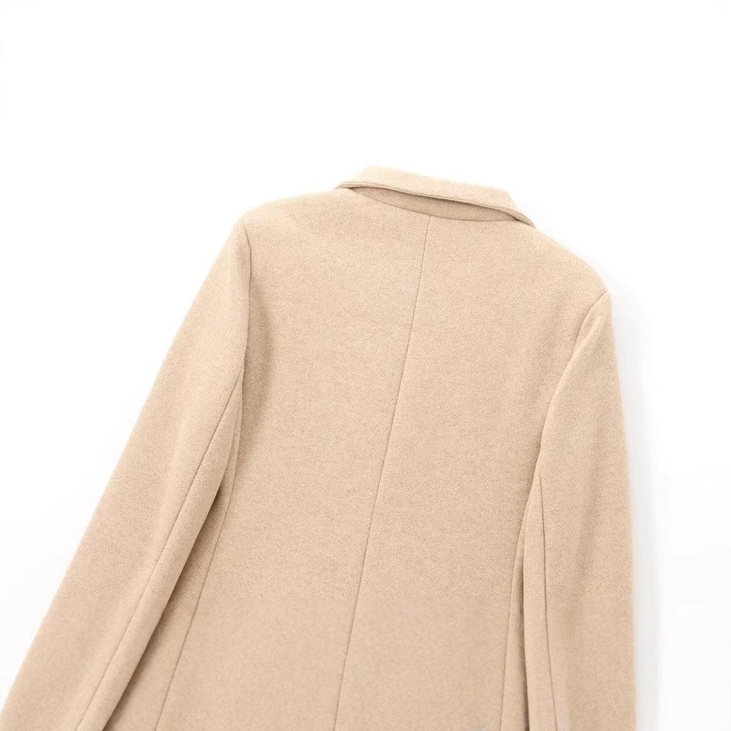 2024 Autumn Women's European & American Style Soft Lapel Long Sleeve Wool Coat