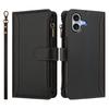 For iPhone 16 Plus Leather Case 9 Card Slots Zipper Wallet Stand Phone Cover with Wrist Strap