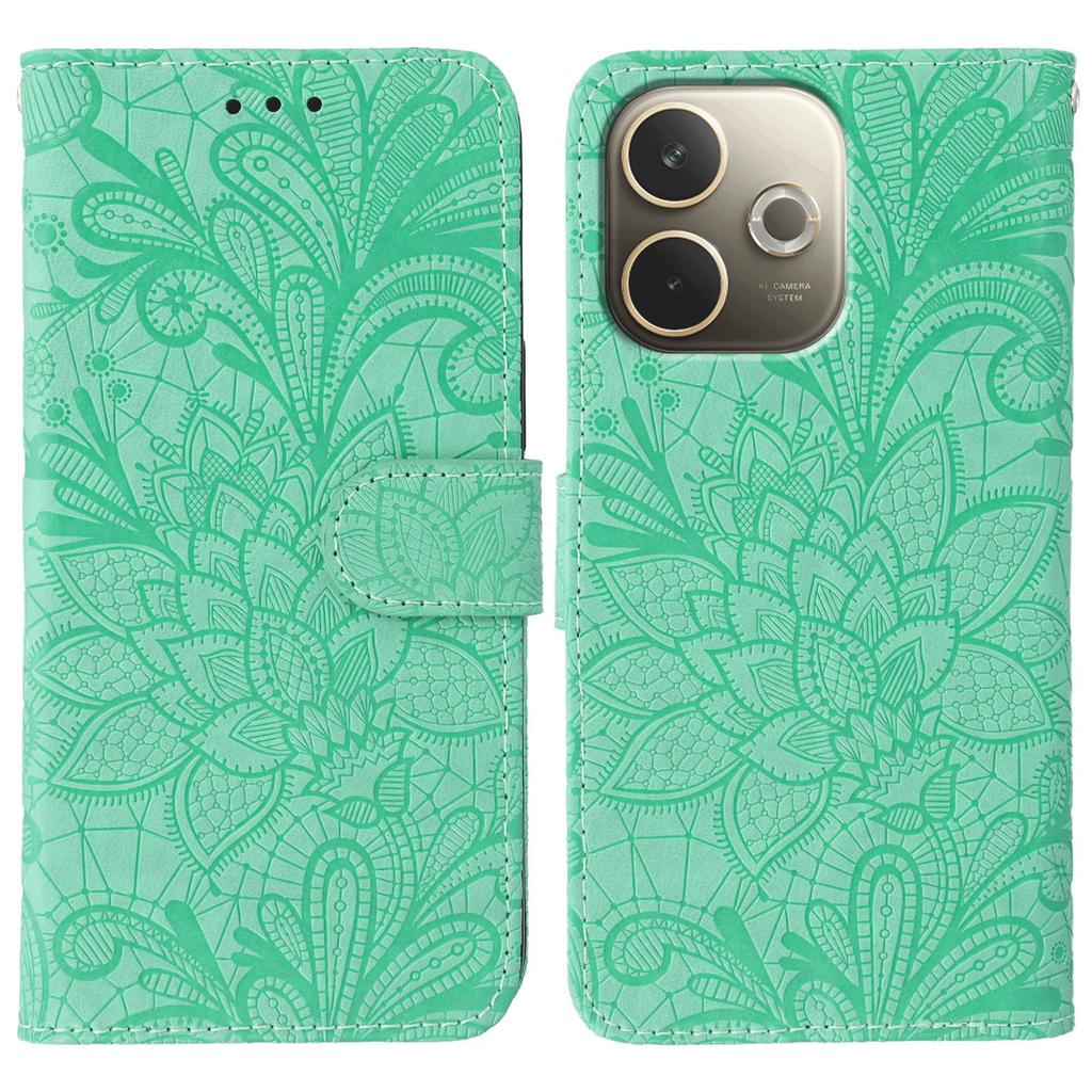 Phone Case For Oppo A5 Pro 5G (Global)/4G (Global)/A5 Energy 5G (China) ,Lace Flowers PU Leather Flip Wallet Cover with Wrist Strap