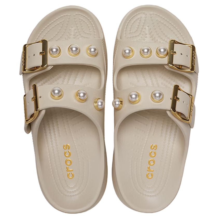 Crocs Classic Cloud Comfort Decorative Slide Sandals Women Sandals Beige Gold 215573-2TC