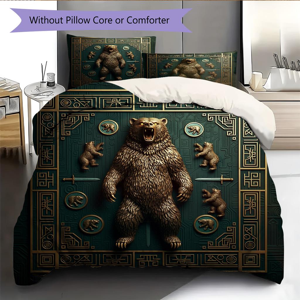 Roaring Bear Pattern Bedding Quilt Set  Home Decoration  Gift (1 * duvet cover + 2 * pillowcase  without core)