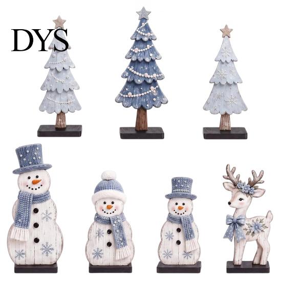 Holiday Wood Ornaments 7Pcs Christmas Snowman Tree Reindeer Figurines, 2D Wooden Tiered Tray Easy Storage Crafts Decor, Rustic Farmhouse Tabletop