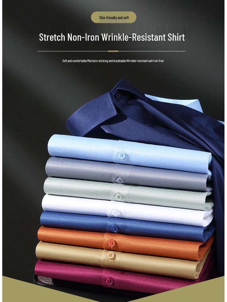 Autumn Men's Slim Fit Non-Iron Solid Color Long-Sleeved Square Collar Shirt