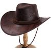 Klassischer Unisex Western Cowboy Sonnenhut, Leichte Kunstfilz Lederkappe Leder Reisekappe zum Wandern, Reisen und Outdoor