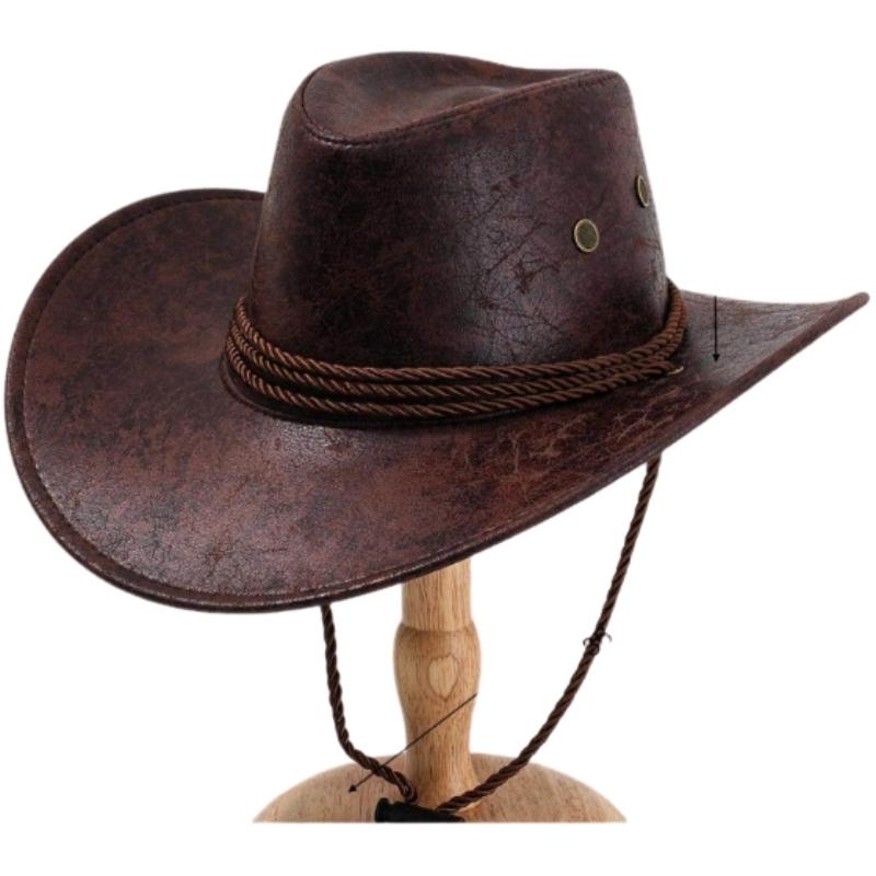

Classic Unisex Western Cowboy Sun Hat, Lightweight Faux Felt Leather Cap Leather Travel Cap for Hiking, Travel and Outdoor One Size коричневый