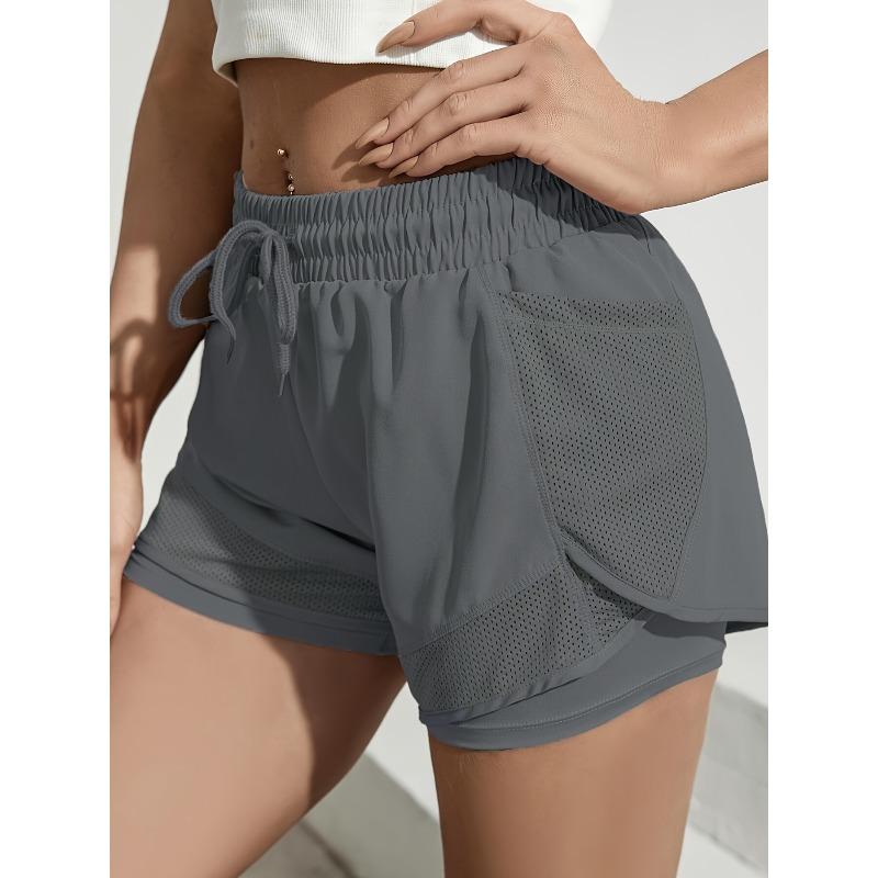 Pantaloncini da Yoga da Donna ad Asciugatura Rapida con Tasca | Larghi, Non Trasparenti, Tessuto Elasticizzato Medio, Grigio, Doppio Uso Fitness e Casual, Pantaloncini con Tasca Laterale