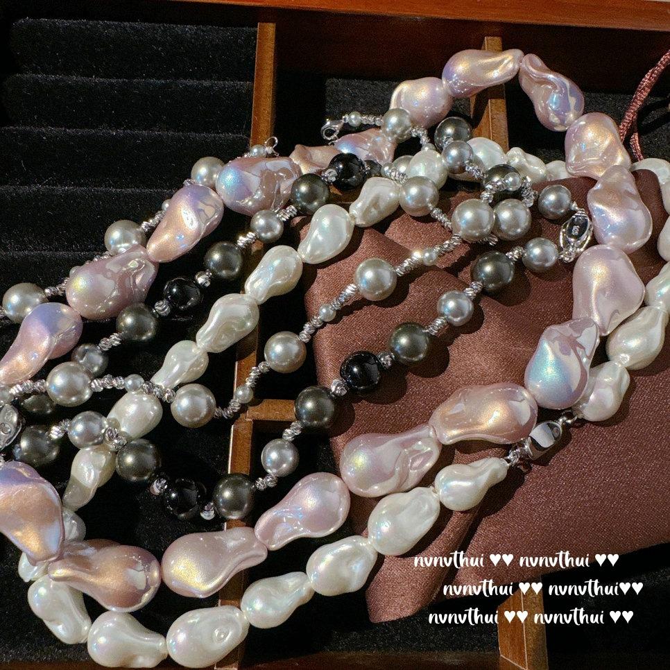 Mermaid Tears Malachite Green Pearl Necklace, Tahiti, Deep Sea Beads Colorful Real Multi-Hemp Grey Pearl Necklace
