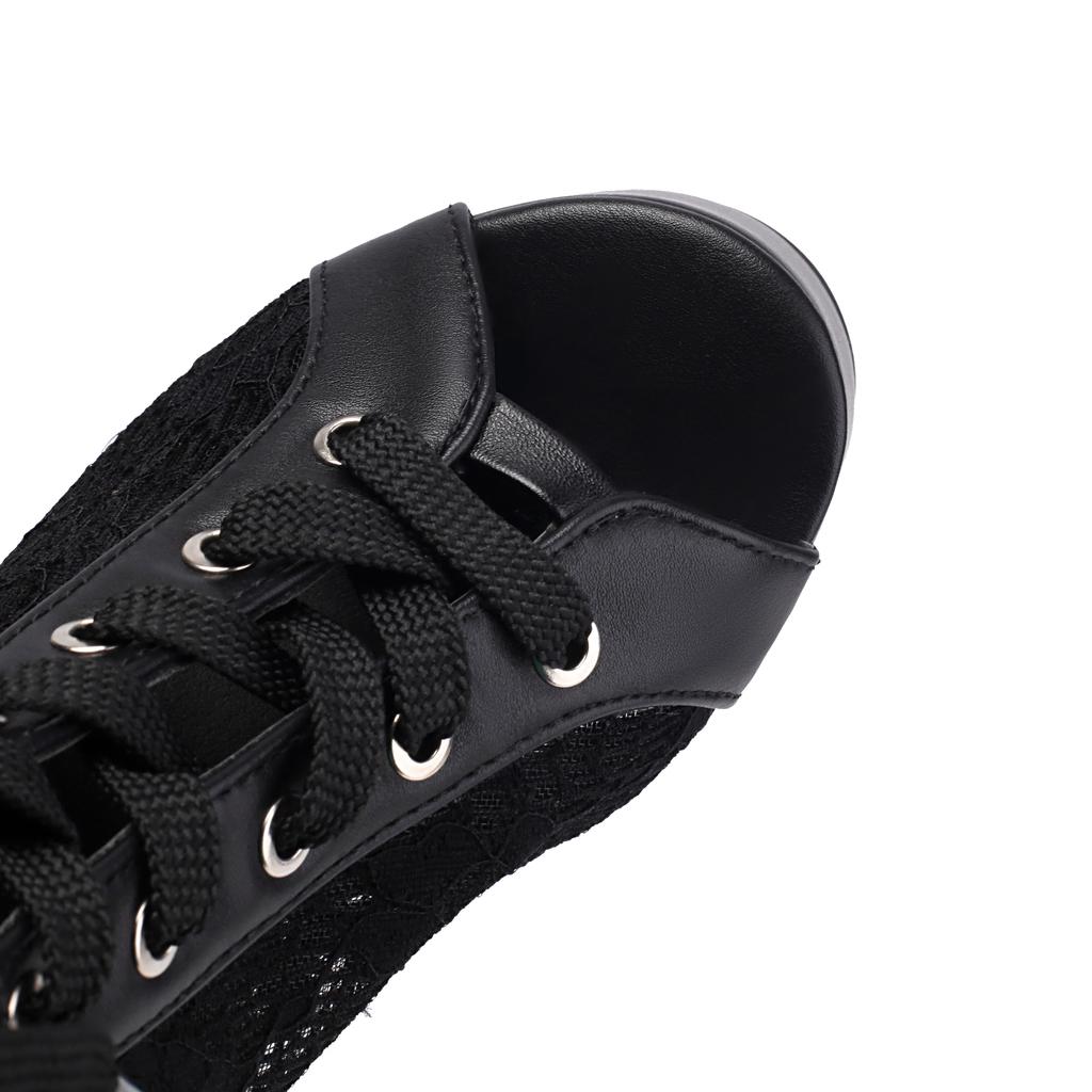 Comfortable Block Heel Sandals Women Platform Summer Shoes Lace Up Peep Toe Sexy Mesh Ankle Boots Walk Wear