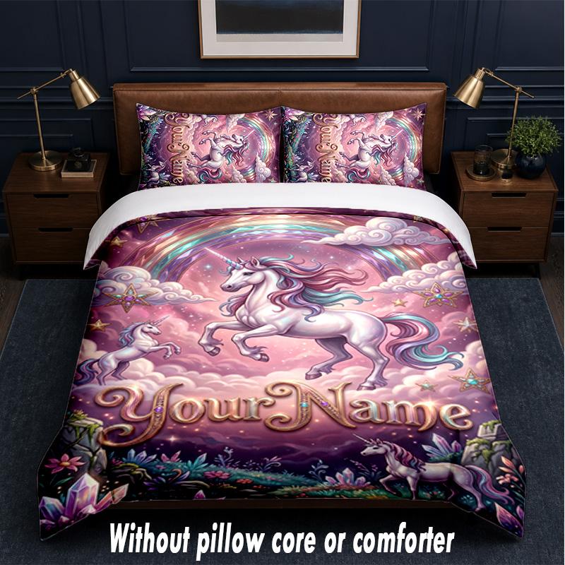 Fantasy Magic Theme Custom Text Or Name 3Pcs Bedding Set,1 Flat Sheet & 2 Pillowcases Personalized Home Bedding
