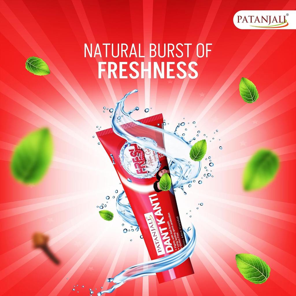 Patanjali Dant Kanti Fresh Active Gel Toothpaste 300 G Mint Crystal Deep Clean Gum Care Strong Teeth Fresh Breath