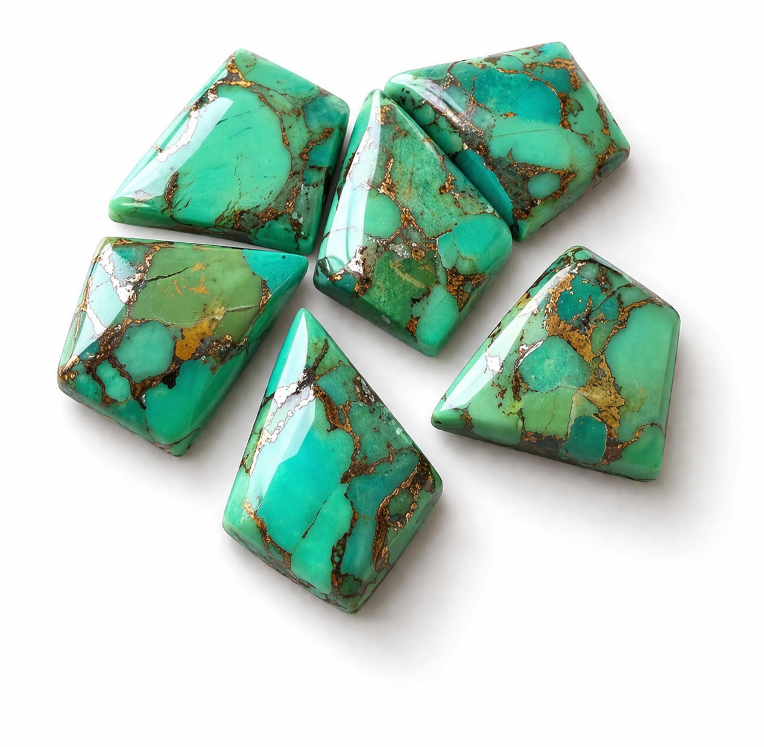 

AAA+ Natural Green Copper Turquoise Kite Cabochon Flat Back Calibrated Gemstone | Green Turquoise Loose Stone for Jewelry Making 5x10mm зелёный